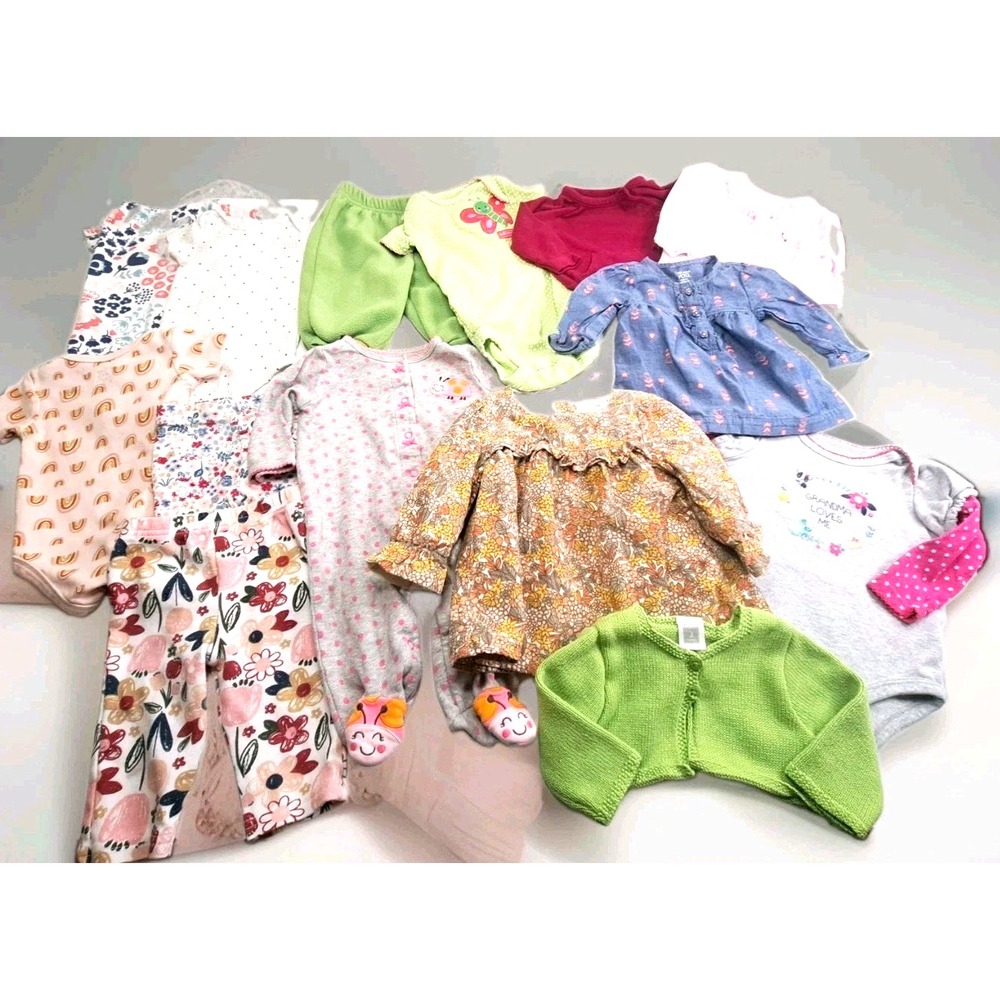 Lot of Baby Girl Clothing Sizes 0-3 / 3-6 Months 14 Items Chick Pea, Carter's +